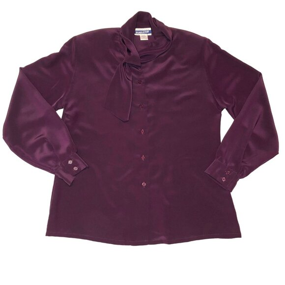 PENDLETON LONG SLEEVE PURPLE BLOUSE SZ 8 HIGH NECK SECRETARY EGGPLANT WOMENS - Picture 1 of 4